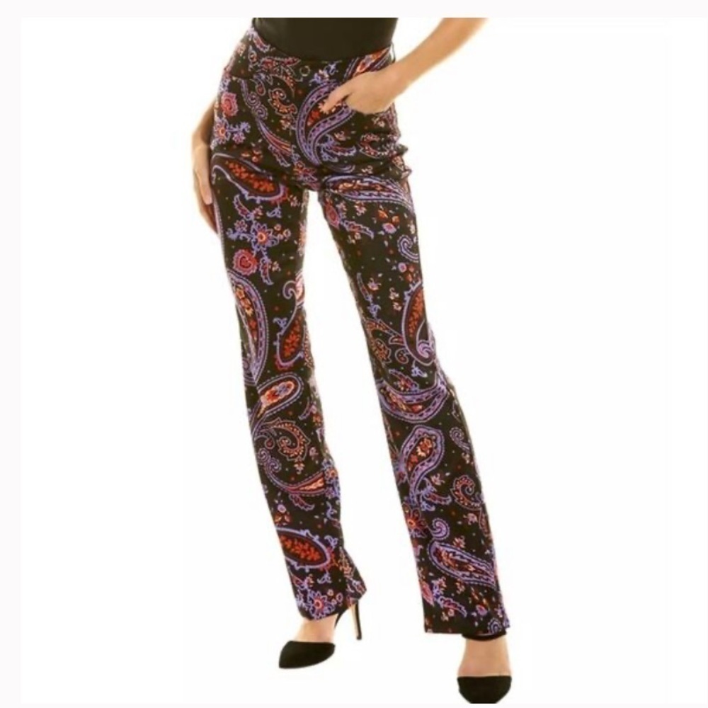 NWT WeWoreWhat Paisley Flare Pants Purple Black High Rise Ankle Size 29 - Picture 10 of 10